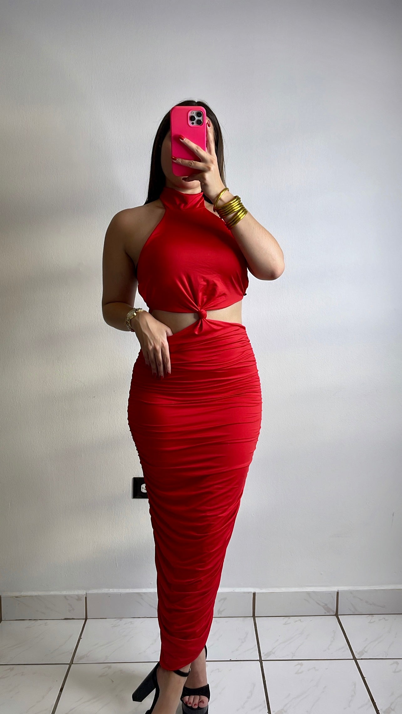 red knot dress FARM Rio Red Lace Long Sleeve Knit Dress, Red / M
